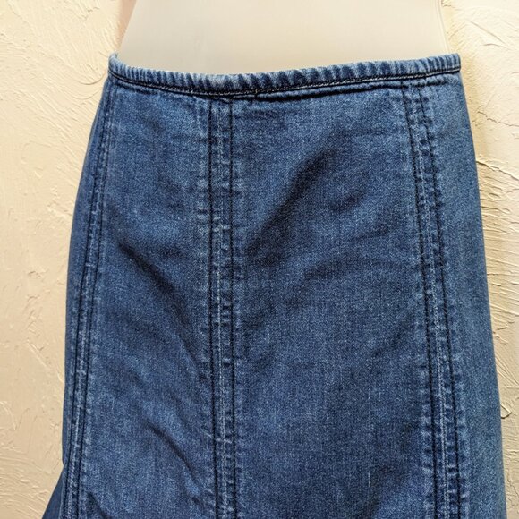 Vintage 90s Midi Length Denim Skirt Womens 12 Low Rise Y2K Casual Pencil Flare - Picture 2 of 5